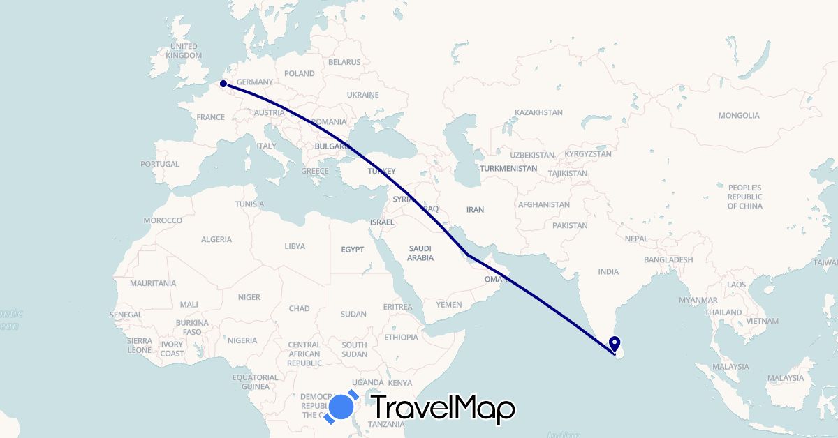 TravelMap itinerary: driving in Belgium, Sri Lanka, Qatar (Asia, Europe)